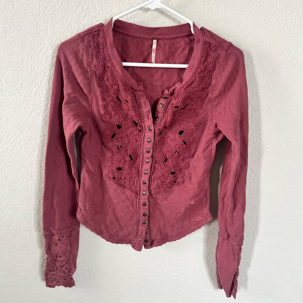 Free People Pink Long Sleeve Top